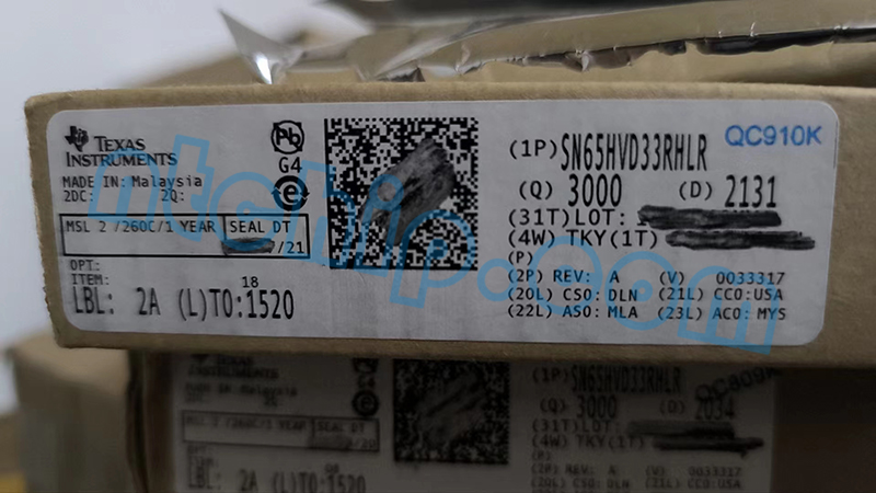 Texas Instruments SN65HVD33RHLR Box Label Image